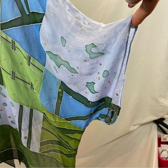 Champagne Collection by All That Glitters Silk One Size Blue and Green Top - Picture 10 of 11